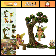 Enchanting Fairy Garden Set - 4 Piece Miniature Fairies with Tree Swing Decor picture