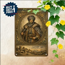 Historic Ottoman Conqueror Portrait Sign Vintage Islamic Royal Metal Tin Plaque picture