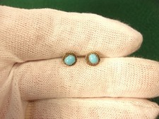 VERY PRETTY LITTLE VTG PAIR OF STERLING SILVER & NATURAL TURQUOISE STUD EARRINGS picture