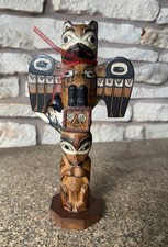Alaskan Black Diamond Totem Pole 9” Hand Carved Raven Stealing Sun Patrick Seale picture