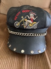 VTG *Betty Boop* Blk Leather Harley Davidson Cap picture