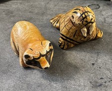 Lot of 2 VTG 80s Signed M Palacios Mexican Folk Art Figurine Raccoon Walrus 2.5