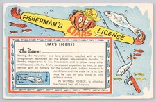 Postcard LIAR'S LICENSE Fisherman's Cartoon Comic Funny Humor Laff Gram picture