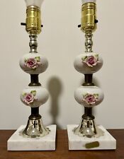 Vintage Retro Porcelain Table Lamps With Floral/Roses With Marble Based 1950s picture