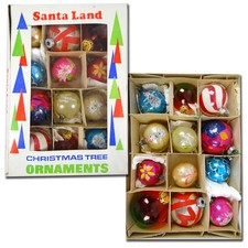 VTG Shiny Brite Mercury Glass Christmas Ornaments Painted 12 asst Bulbs POLAND picture