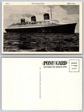 THE NORMANDIE Ocean Liner New York Harbor View Steamship Postcard picture
