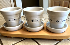 LONGABERGER HERB POT PLANTERS 7-PC SET, WOODEN STAND, WOVEN TRADITIONS BLUE NWOT picture