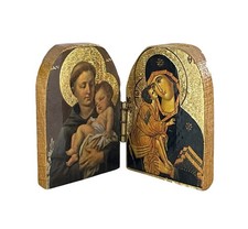Mini Wooden Religious Diptych Icon St Anthony Virgin Mary Christ Child 2” picture