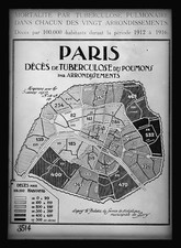 Paris France 1918 Tuberculosis Mortality Map by Arrondissements Chart picture