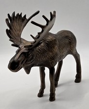 VTG Brass Bull Moose Figurine 5x6.25 Made In India Sticker Cabin Lodge Decor picture
