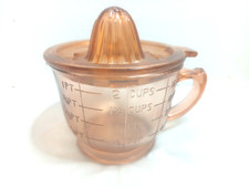 Vintage Pink-Peach Glass 2 Cup Measuring Cup & Mixing Cup W/ Reamer Juicer picture