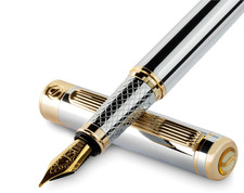 Bolígrafo elegante profesional con acabado plateado y nib dorado premium picture
