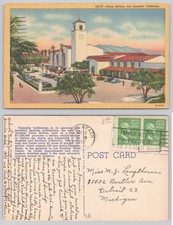 Vintage 1939 Union Station Los Angeles California Linen Postcard 1947 Postmark picture