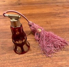 1920s Art Deco Bohemian Ruby Glass Cut to Clear Atomizer Perfume Bottle picture