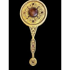 Fabulous Rare 1920s EJ&B Jeweled Gilt Hand Mirror (A4454) picture