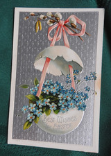 Antique 1909 EASTER Postcard -Pussy Willows, Flowers, Egg Basket, Silver, IAP Co picture