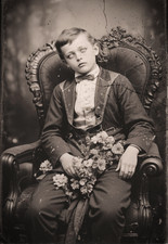 Boy Child Photo Print Post Mortem Child In Chair Flowers Antique Victorian picture