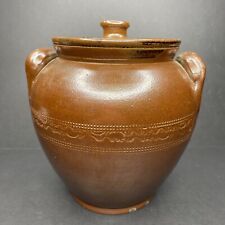 Antique c1890-1910s Clay Stoneware Tobacco Pot Glazed Jar With Lid Handmade picture