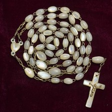 Vintage Bethlehem Mother of Pearl Catholic Rosary from Israel 21 Inch 59 Beads picture