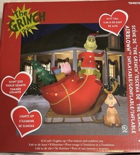 NEW 2017  COLOSSAL 12’ Grinch & Max Sleigh Lighted Christmas Inflatable Airblown picture