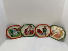 VTG J.S.N.Y Set Of 4 Christmas Enameled Metal Tin Cookie Snack Trays No. 5624 picture