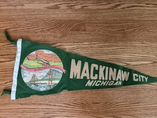 Vintage Mackinac City Michigan Vintage Pennant Flag Rare Felt 50s USA Vtg Used picture