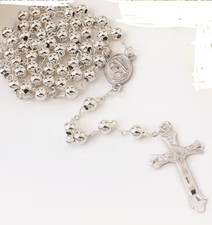 Divine Mercy and Blessed Mother, Silver Rosary, New #Gftshp-229 picture