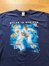 2004 NY Yankees Stars in Stripes Derek Jeter A-Rod blue T-shirt size XL baseball picture