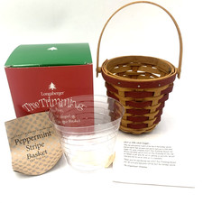 Longaberger 2007 Tree Trimming Red Peppermint Stripe Basket & Protector picture