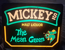 Vintage 1980s Beer Sign Lighted Mickey's The Mean Green Malt Liquor picture