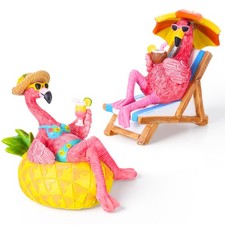 Vicenpal 2 Pcs Pink Flamingo Figurines Resin Statues, 4 Inch Funny Tropical S... picture