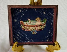Vintage Antique Victorian Die Cut Framed, Union Case, Antique Fabric, Baby, Tub picture