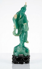 VTG Mid Century Wax Chinese Immortal Figure Candle Jade Green picture
