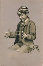 Young Boy Plays Cats Cradle Game with String Series 204 Vintage Postcard picture