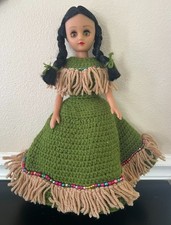 Vintage Green Native American Style Craft Doll 1970-80s hand crocheted clothes picture