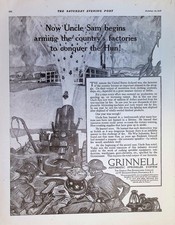 Original 1918 Grinnell Automatic Sprinkler Ad: WWI Uncle Sam Artillery Cannon picture