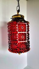 Vtg Mid Century Red Starburst Glass SWAG Lamp Light Pendant picture