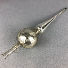 Vintage Mercury Glass Christmas Tree Topper Finial SILVER Wire wrap German 11.5