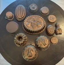 Huge Lot 13 Vintage Copper Kitchen Molds Premium Tin Lined & Solid Copper Decor picture