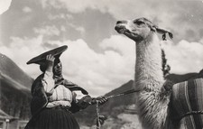 c. 1940's Indigenous Andean Woman with Llama, Peru RPPC by Martin Chambi Jiménez picture