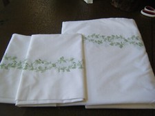 Vtg flat sheet+2 pillowcases Hamburg House QUEEN Egyptian Cotton embr/ed design picture