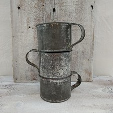 3 Antique Vintage Tin Metal Drinking Cups Rusty Weathered Patina Primitive picture