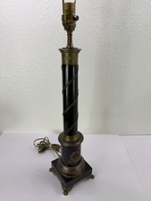 Vintage French Empire Table Lamp Black Brass Column Hollywood Regency Paw Feet  picture