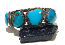 Vintage Navajo Native American Sterling Silver 5 Turquoise Cuff, 104g, 6.5