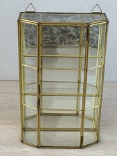 Vtg 11.5” Brass Glass Display Cabinet Octagon Curio Case Gold Mirror Back picture