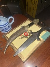 Vintage Pair Moroccan Daggers - Brass Koummya & Wood Janwi Display Knives picture