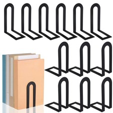 12 Pcs Black Metal Bookends for Shelves - Durable, Stylish, 5.5