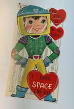 Vintage Unused School 1950s Valentine Astronaut Suit Glitter Large 7.25”  picture