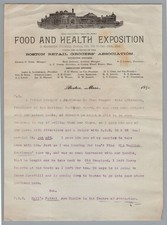 1891 Letter Food and Health Exposition Boston, Mass. Regarding Sales picture