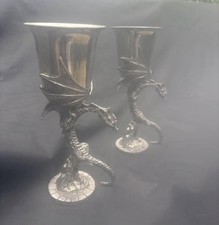 Fellowship Foundry Pewter Smiths Dragon Heart Goblets Vintage 90s Pair picture